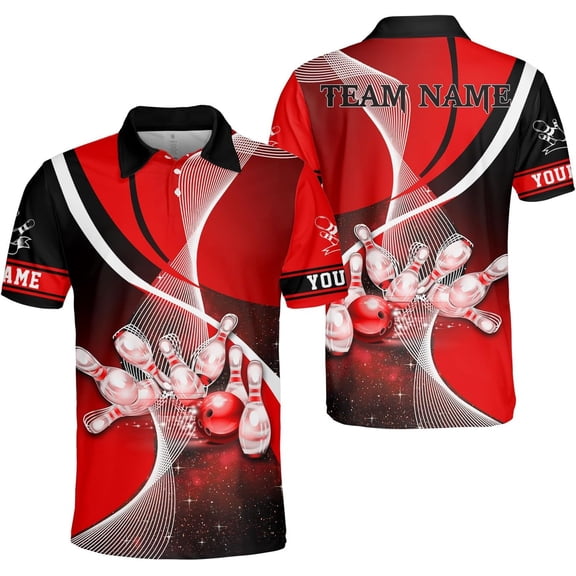 Personalized Name Bowling Polo Shirts 3D for Men and Women, Bowling Shirt, Bowling Shirts for Men Team Bowling Shirt (Red, 4XL)