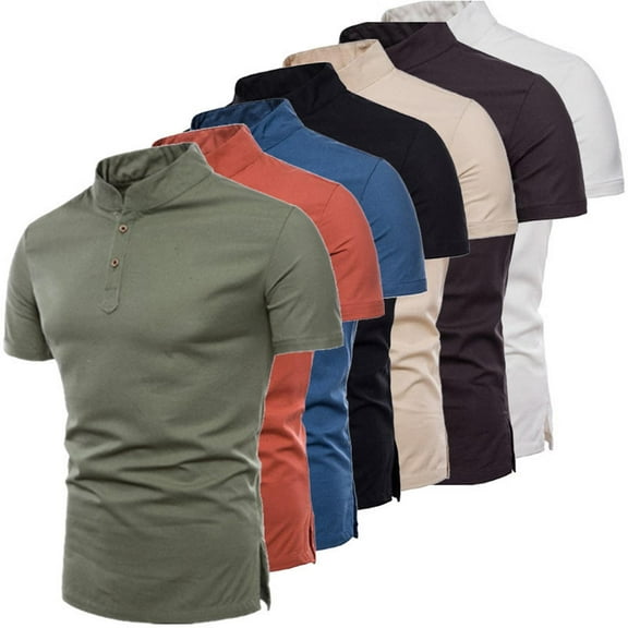 TKYCMSUAKI Big and Tall Golf Shirts for Men Cotton Linen Short Sleeve Lapel Shirt Casual Slim Fit Solid Tops Summer Comfy Tees