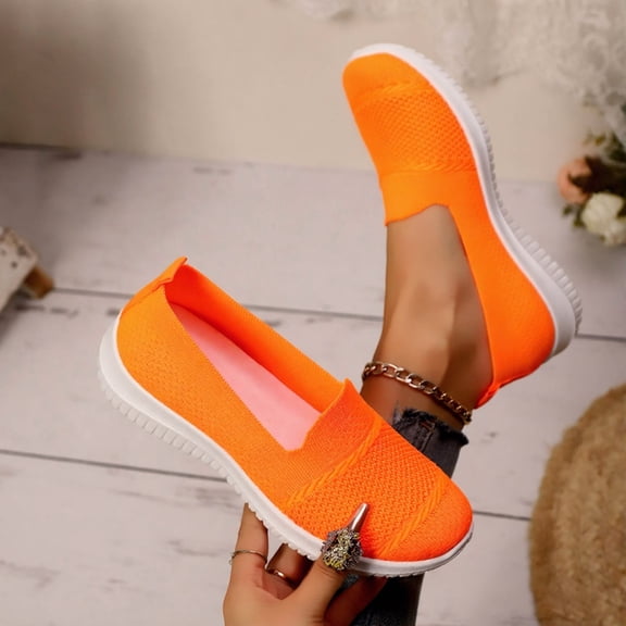 Hurxie Loafers for Women Comfort Slip On Walking Shoes Knit Dressy Comfortable Business Casual Work Flats Orange 38
