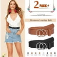 thumbnail image 2 of 2 Pack Women Leather Belts Faux Leather Jeans Belt with Double O-Ring Buckle Size up to 58 inch, 2 of 6