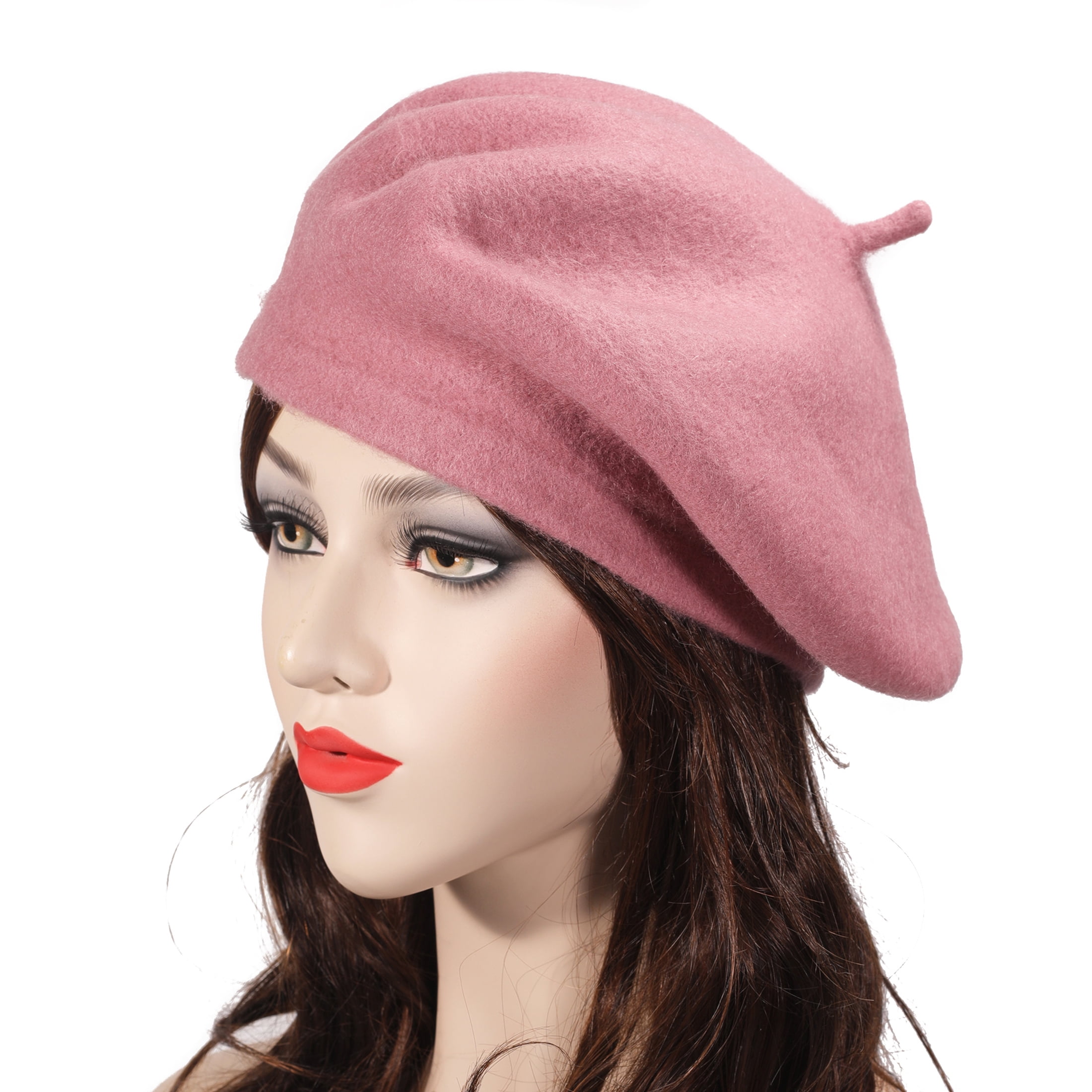 1698 Wool French Beret Hat Solid Color Beret Cap For Women Girls (mauve Pink) DLAPL Wool Beret Hat for Women Solid Color Classic French  main image 2
