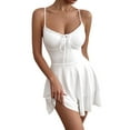 thumbnail image 3 of Women'S Tie Back Spaghetti Strap Mini Dress Tiered Ruffle Fit and Flared A Line Cute Short Party Dress White XS, 3 of 9