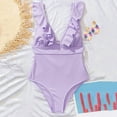 thumbnail image 5 of Uaswgudfs Women's One-Piece Swimwear with Deep Plunge Neckline, Ruffled Shoulder Accents, Stretch-Fit Design, and Flattering Silhouette for Pool Bathing Suits Purple M, 5 of 6