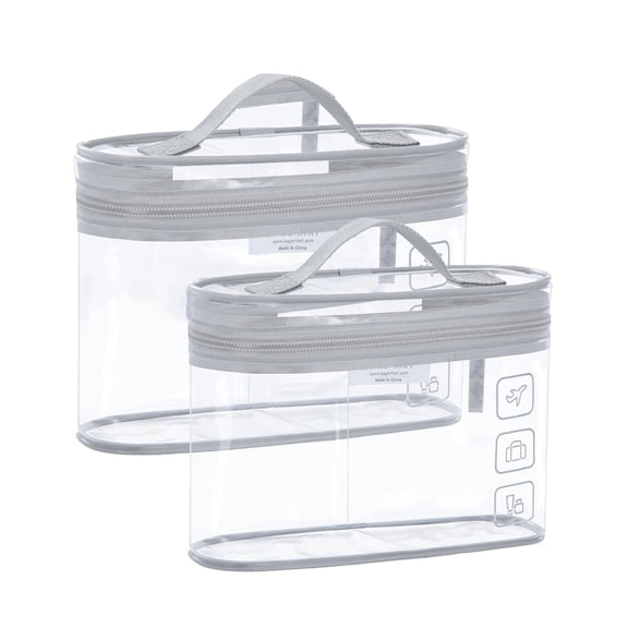 OFEFE 2 Pack Clear Makeup Cosmetic Bag Organizer, Quart Size Travel Bag for Toiletries, Carry-on Travel Accessories Essentials, Gray-2pcs