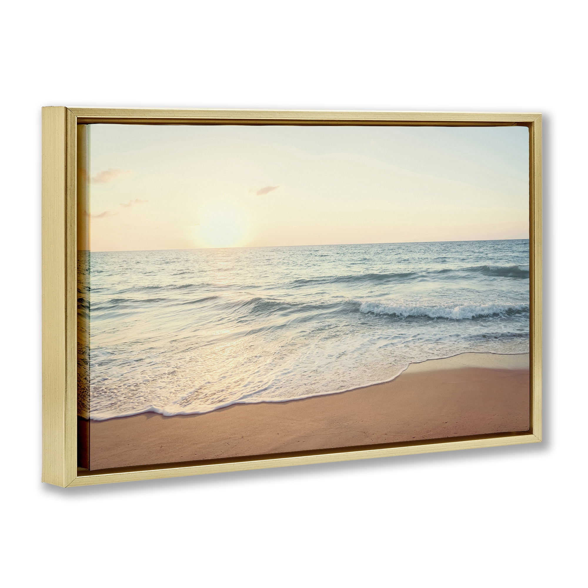 Stupell Industries Rolling Tide Beach Landscape & Nature Photography Gold Floater Framed Canvas Art Print Wall Art, 25 x 17
