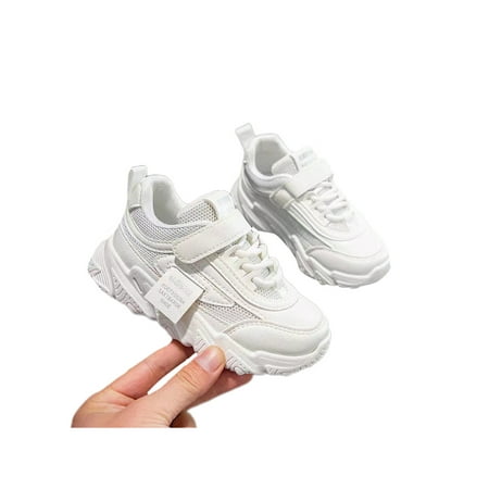 

Eloshman Girls Magic Tape Low Top Sneakers Sports Breathable White Walking Shoe School Comfort Trainers