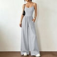 thumbnail image 4 of Jumpsuit for Women, Strapless Waist Cinching Wide Leg, Double-Strap Sleeveless Top, Ruched Waist, Solid Color, 4 of 6