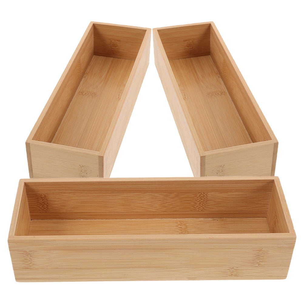 ULTNICE 3Pcs Bamboo Utensil Holder for Drawer Solid Wood Organizer with Minimalist Design