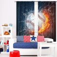 thumbnail image 3 of Baseball Curtains Sports Theme for Men 42W x 63L Inch Rod Pocket Ball in Fire Water Flame Lightening Boys Kids Bedroom Decor Art Printed Living Room Window Drapes Treatment Fabric 2 Panels, 3 of 6
