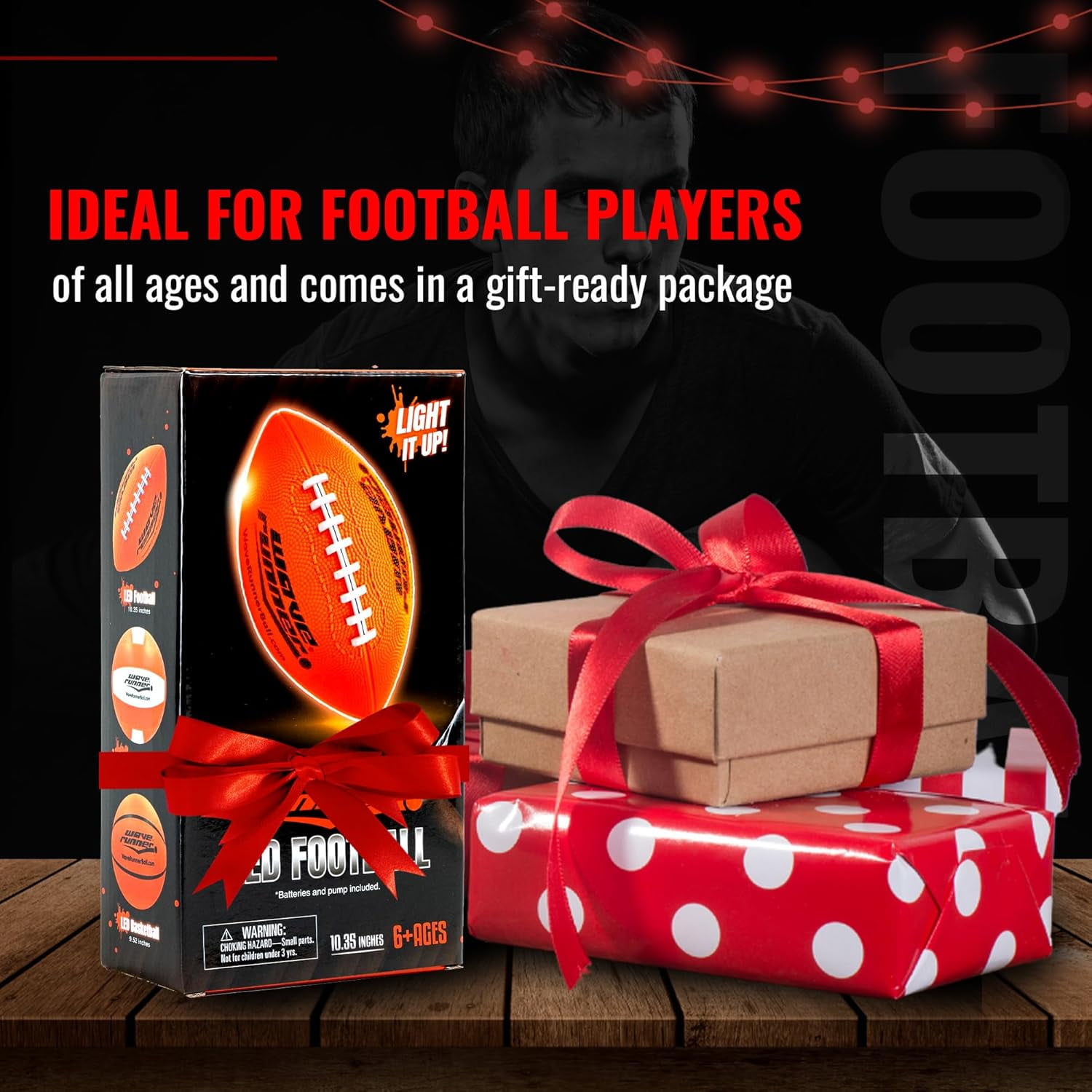 Wave Runner LED Light-Up Football - Glow in The Dark, Youth Size 10.35 in