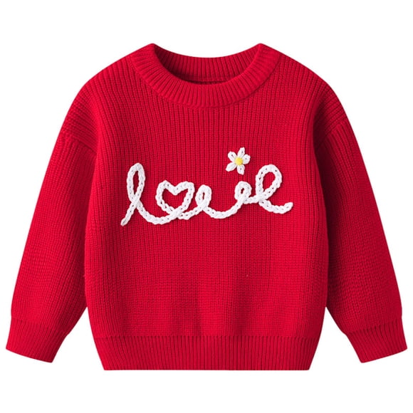 WUANDIXFA Infant Newborn Baby Christmas Sweater Boys and Girls Hand Embroidered Baby Base Knitted Sweater Birthday Cotton Childrens Sweater Red,3-6 Months