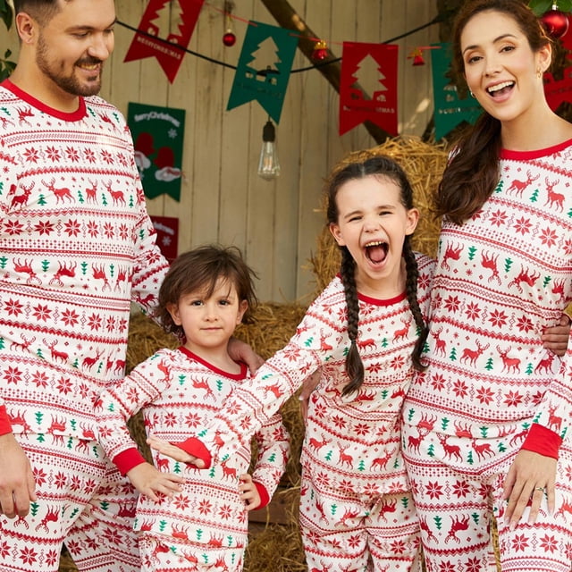 Patrones De Pijamas A Juego Para Toda La Familia Con Renos Y Copos De Nieve De Navidad (resistentes Al Fuego), Ropa De Estar En Casa Para Hombres, Mujeres, Bebés Y Niños