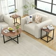 thumbnail image 2 of Costway 3 PCS Coffee Table Set Round Coffee Table and 2PCS Square End Tables Metal Frame Walnut, 2 of 10