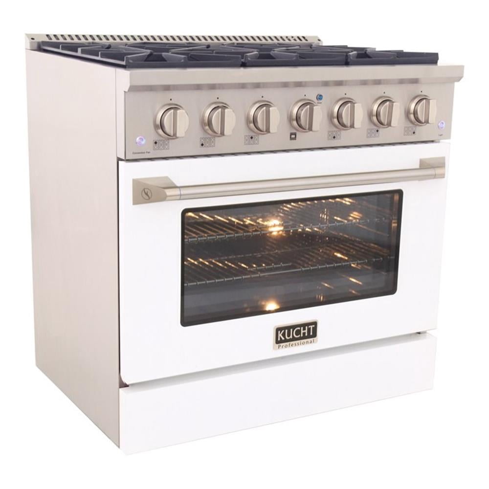 Pemberly Row 36" Modern Stainless Steel Natural Gas Range in White/Silver