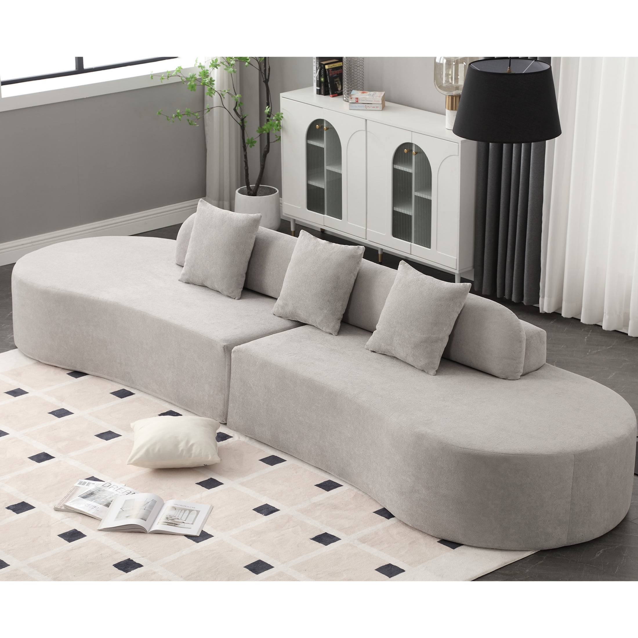 Newboti Furniture Modern curved combination sofa, terrycloth fabric sofa, minimalist sofa in living room, apartment, no assembly required, three pillows,Gray 03251