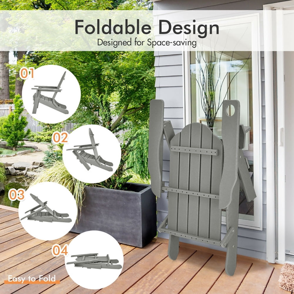 Aimee Lii Foldable Weather Resistant Patio Chair with Built-in Cup Holder, Outdoor Patio Furniture, Gray