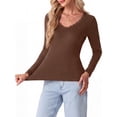 thumbnail image 2 of Cueply Long Sleeve Thermal Shirts for Women Lace Fleece Lined Stretch V Neck Tops Undershirt Base Layer, 2 of 8