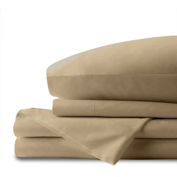 Delilah Home 100% Organic Cotton Bed Sheets, Beige, Queen