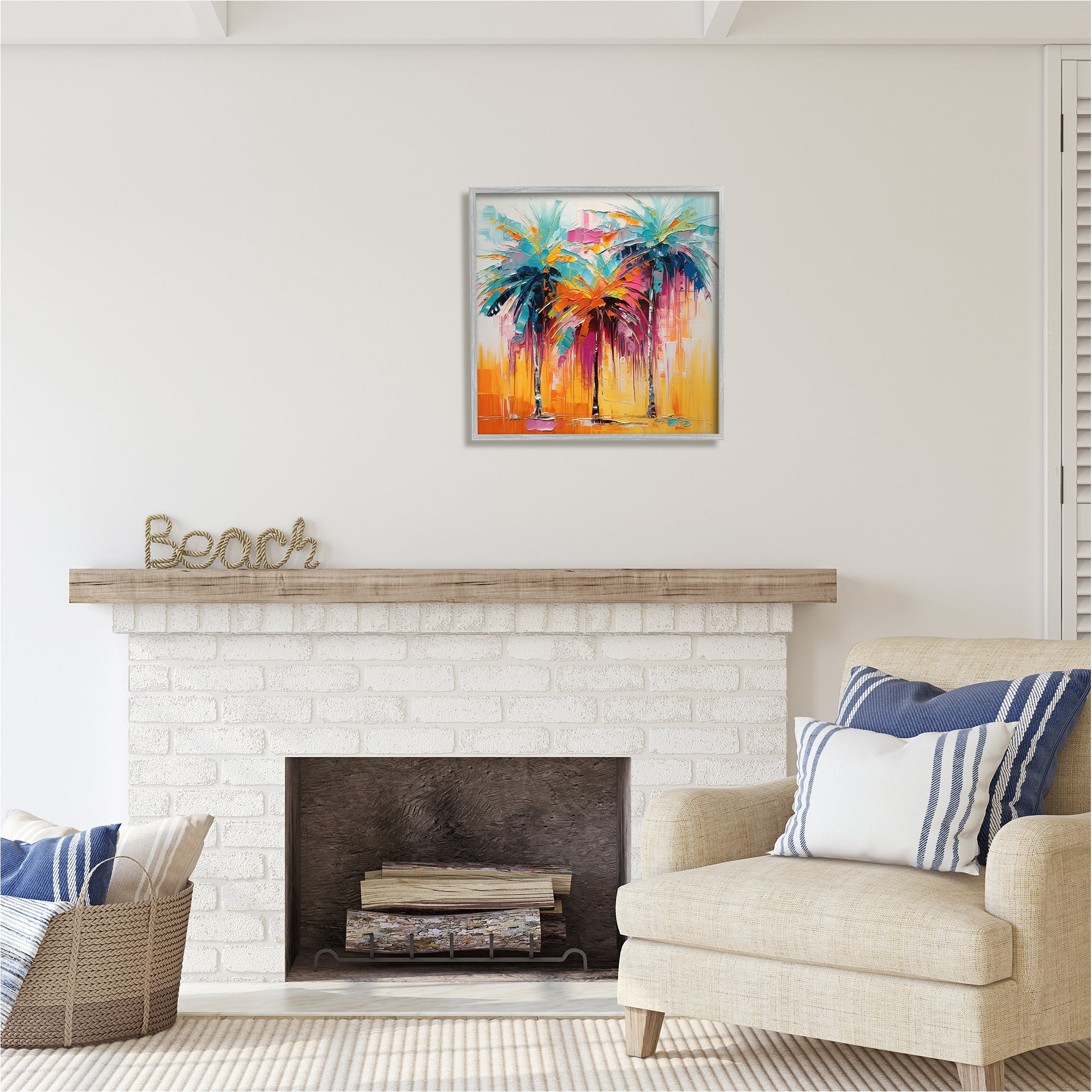 Stupell Industries Vivid Modern Palms Botanical & Floral Painting Gray Framed Art Print Wall Art, 24 x 24