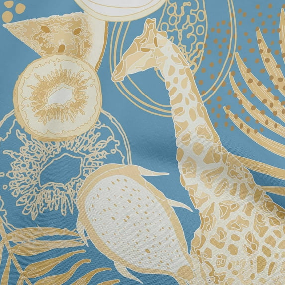 oneOone Cotton Poplin Twill Blue Fabric Tropical Solid Furits Animals With Leaves Fabric For Sewing Printed Craft Fabric By The Yard 56 Inch Wide