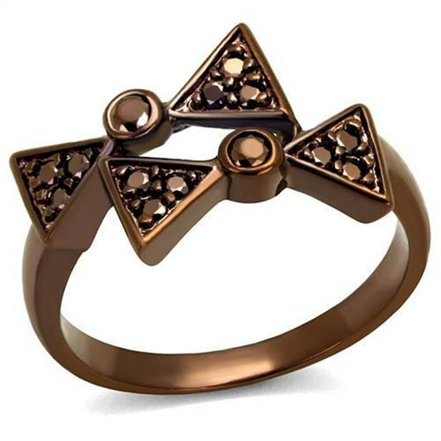 Women IP Coffee Light Brass Ring with AAA Grade CZ in Light Coffee - Size 9
