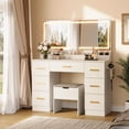 thumbnail image 1 of GloryStar Large Mirror Vanity Desk, 45.9-Inch Makeup Table with Dimmable Lights, 8 Drawers, and Power Outlet, 1 of 9