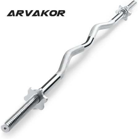 ARVAKOR Olympic 47  Curl Bar  Barbell Standard Weight Lifting Bar Threaded Non-slip  440-Pound Capacity  Silver