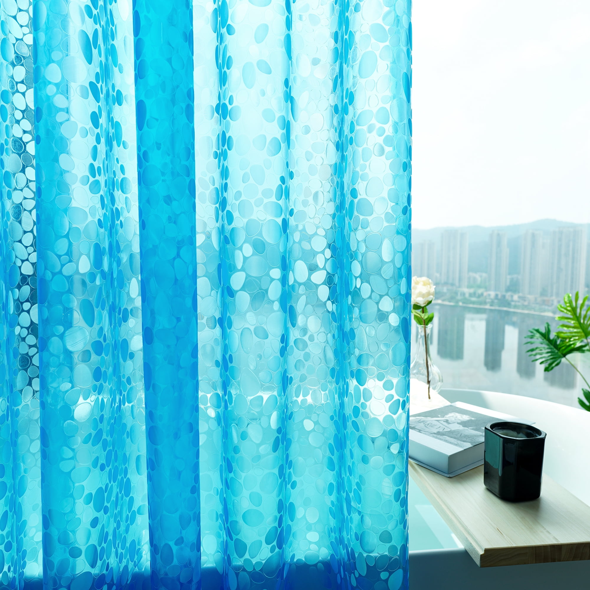 Inosoo Clear Blue Shower Curtain Liner with Pebble Design, 72"x72" Clear Shower Liner for Bathroom, Heavy Duty Waterproof Thick EVA Plastic Shower Curtain，Mold & Mildew Resistant
