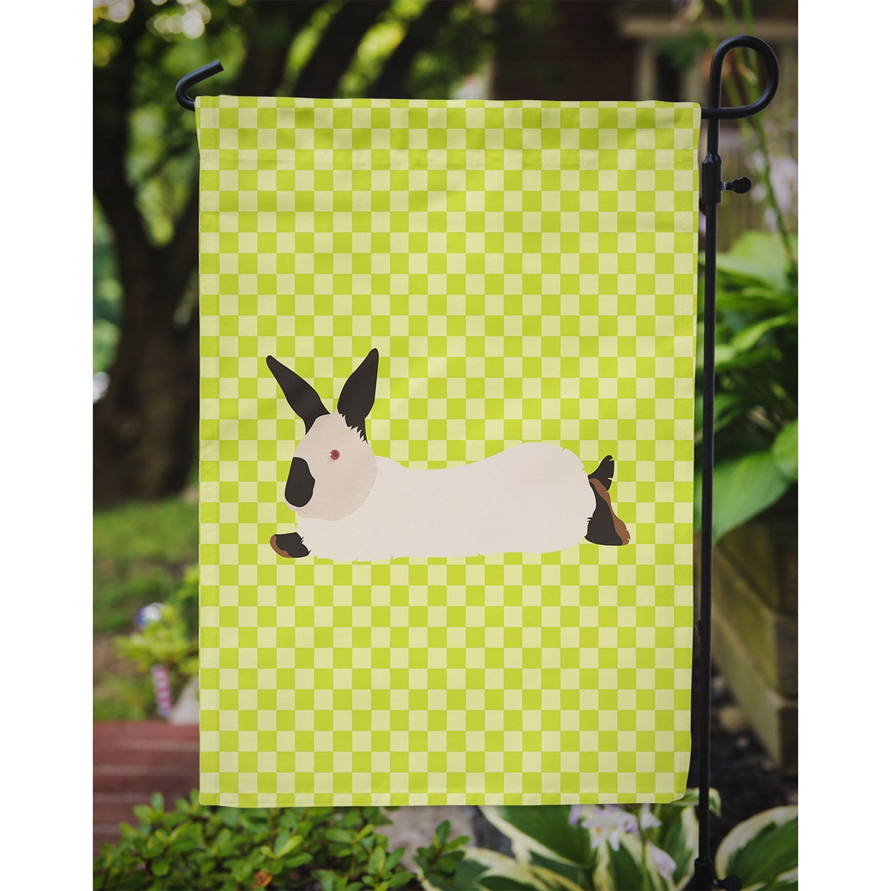 Caroline's Treasures BB7793GF California White Rabbit Green Flag Garden Size , Small, multicolor
