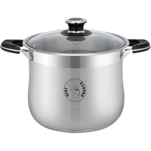 Vivicreate Stainless Steel Stock Pot, 9 Quart, Heavy Duty Induction Compatible, Glass Lid, Tri-ply Bottom