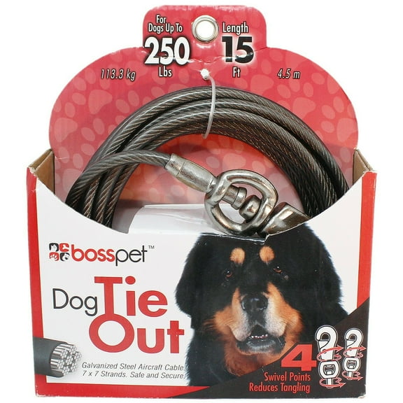 Large Breed Dog Tie Out Premium XXL Tough Stong Super Beast Cable Choose Length (15ft)