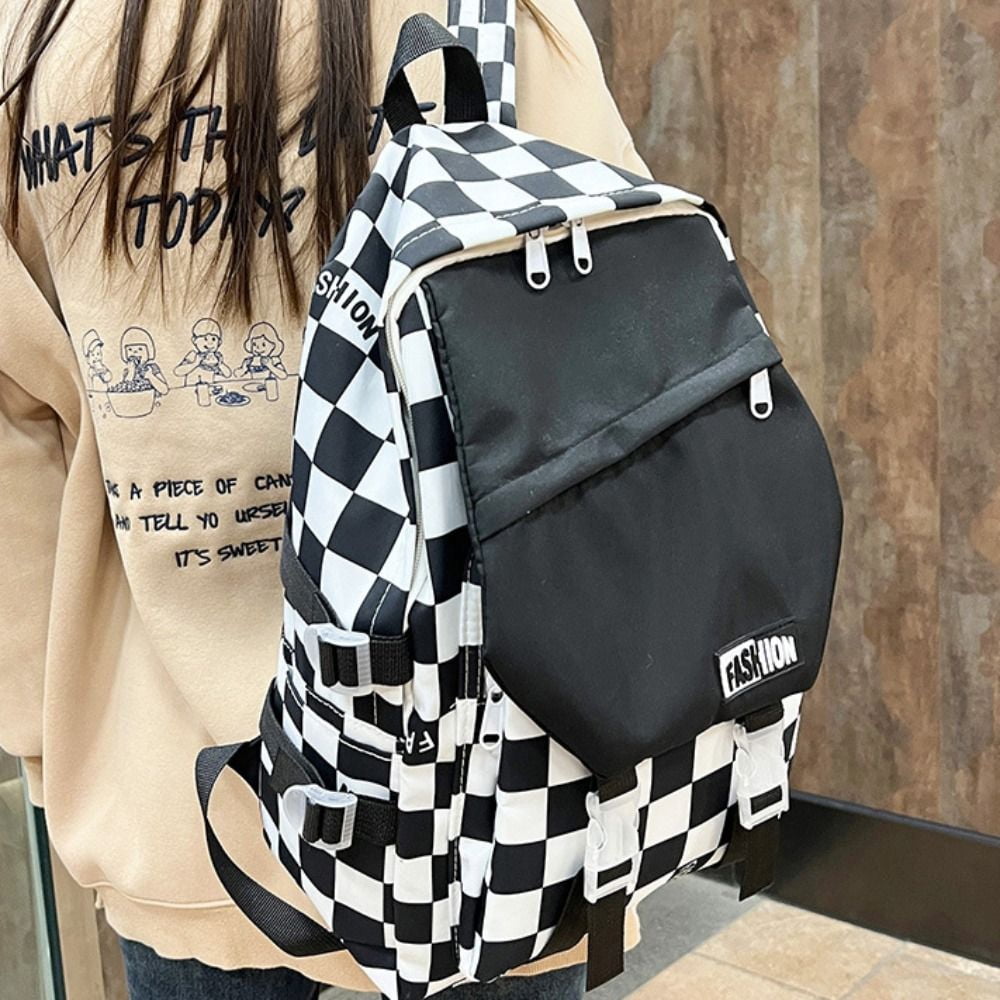 ACCDO Nylon Checkerboard Plaid School Bag Multi pocket High Capacity Students School Bags Fashion Korean Style Plaid Pattern Backpack Girls Boys Walmart