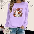 thumbnail image 4 of Sweatshirt for Women Oversized Halloween Fall Ghost Pumpkin Floral Graphic Long Sleeve Pullover Crew Neck Streetwear Y2K Casual Loose Fit Top Light Purple S, 4 of 5