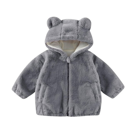 Girls Boys Fleece Jacket Zip up Coat Fall Winter Outwear Clothes with Pocket Gray 6-7 Years