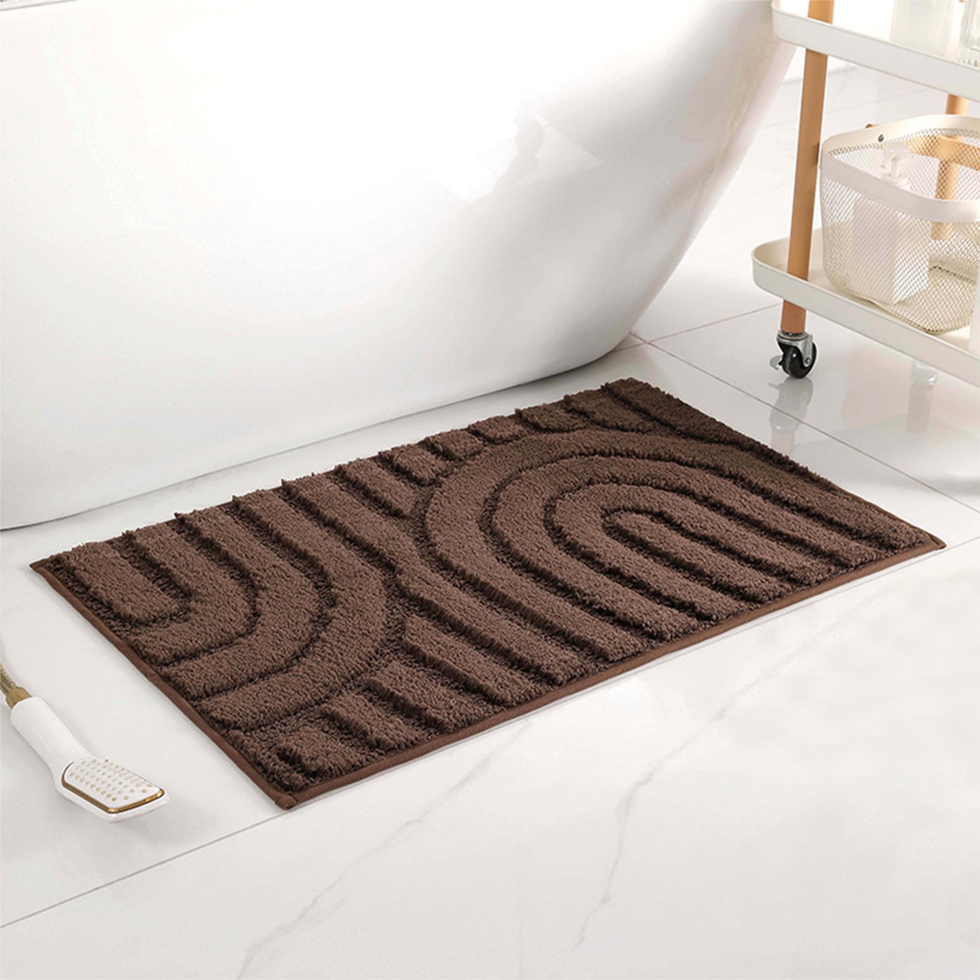 Unique Bargains Geometry Pattern Bathroom Rugs Mat Soft Bath Floor Rugs Brown 20" x 32"