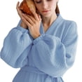 thumbnail image 1 of ziyahi Femmes Printemps Ouverture devant Style Décontracté Vêtements de Nuit Filles Simple Manches Longues Robe de Nuit Maison Tenue de Nuit Pyjama Vêtements Bleu P, 1 of 7