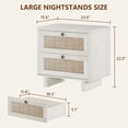 thumbnail image 3 of LAZZO Nightstands Set of 2, 23.6" Wide Large Bedside Tables with 2 Rattan Drawers for Bedroom, White, 3 of 9