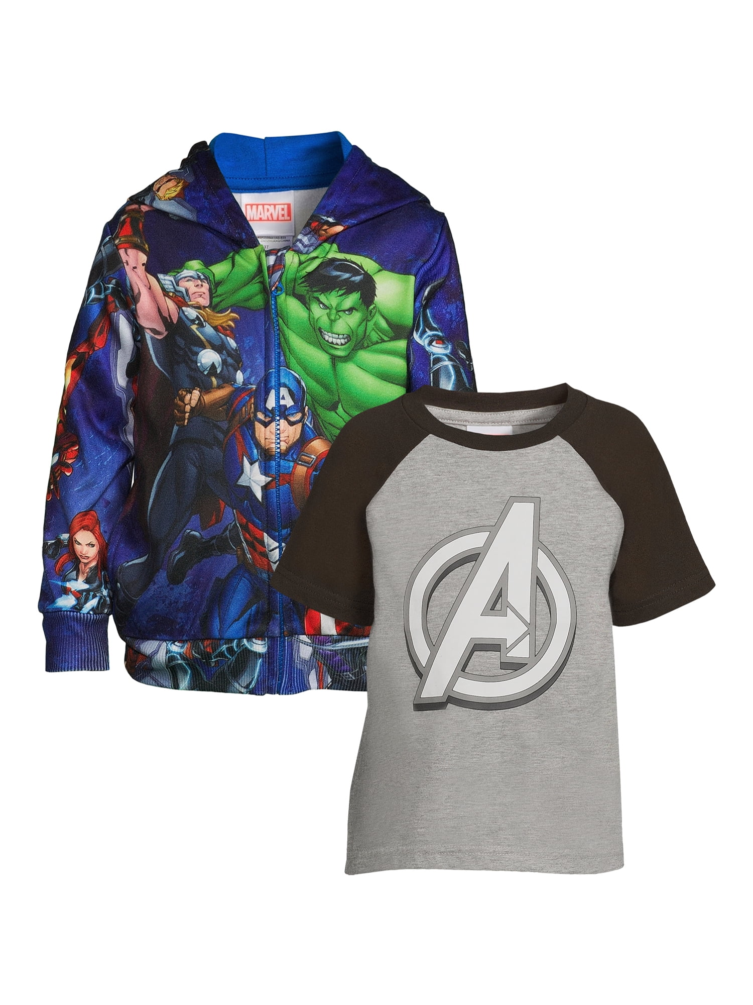 Avengers Toddler Boy Sublimated Zip Up Hoodie and TShirt Set, Sizes 2T