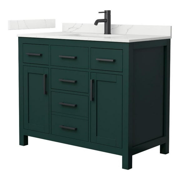 Beckett 42" Green Single Vanity & Giotto Quartz Top (1-Hole) & Black Trim