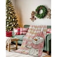 thumbnail image 2 of Merry Christmas Flannel Blanket for Bed,Travel and Camping, Winter Snowman Snowflakes Pink Stripes Super Soft Cozy Blanket for All Seasons 50" x 60", 2 of 6