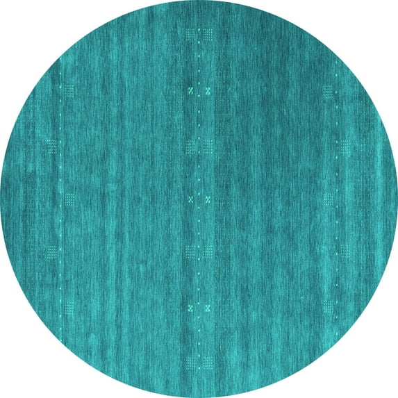 Ahgly Company Machine Washable Indoor Round Abstract Turquoise Blue Contemporary Area Rugs, 7' Round