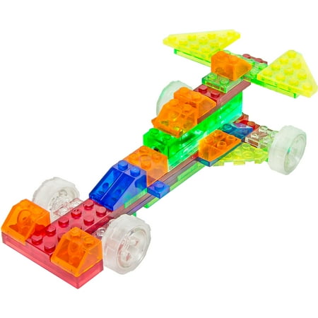 4-in-1 Sprint Car Toy. This kit offers nothing but endless building possibilities. Create the ultimate lightning blitz with the gutsy little sprint car or dominate the dirt tracks with the modified mud racer. The same pieces can also be used to build the super sleek Formula 4 mini racer or the experimental test car. Alternatively, you can stretch your creativity and make up your own design for the game-changing super car of the future. The Laser Pegs toy comes with an included MPS power base and two laser pegs, raising the excitement and fun. It also comes with up to 49 construction bricks. Enjoy a creative experience and a heart pounding racing adventure all in one with this Laser Pegs MPS 4-in-1 Sprint Car Toy kit. Turn out the lights and start your engines,