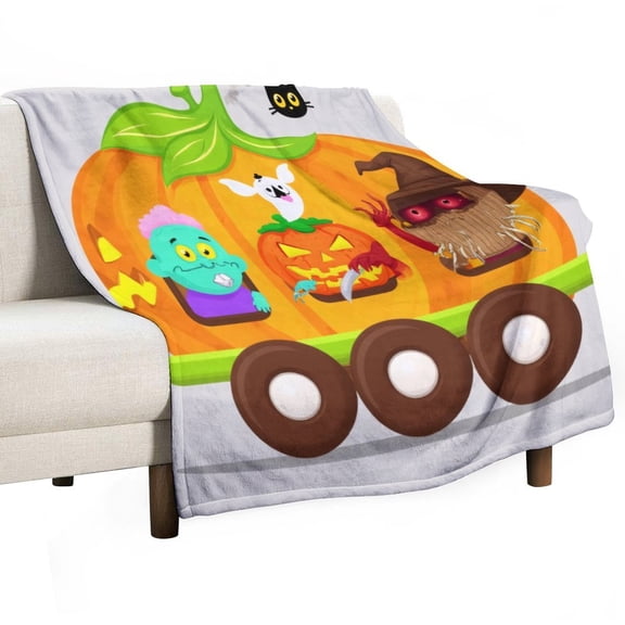 Halloween Pumpkin Train Characters Throws Blankets for Sofa Bed Winter Plush Warm Blanket Holiday Gifts