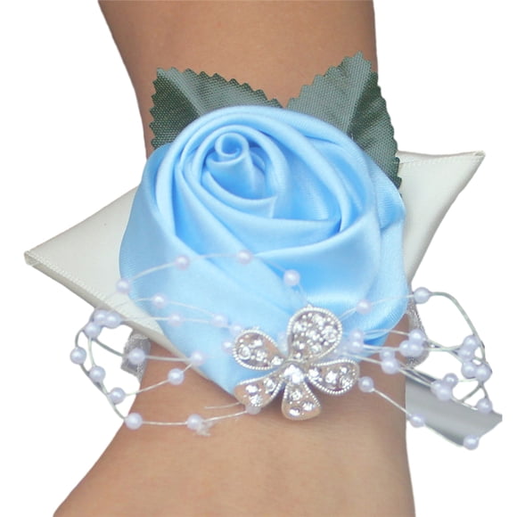 Advancent Ramillete de muñeca ligero con rosas, accesorio elegante y femenino, cómoda elástica N4, azul claro Type3 NO3