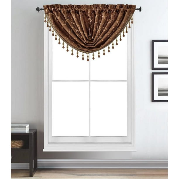 Ayala Jacquard Rod Pocket Window Treatment Luxury Waterfall Valance 48 W X 37 L Brown Com Ayala Jacquard Rod Pocket Window, How To Hang Waterfall Valance Curtains In Living Room