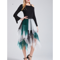 thumbnail image 5 of LBKKC Women's Tulle Skirt Black Green Formal High Low Asymmetrical Midi Witch Skirt Tea-Length Elastic Waist Tutu Skirt, 5 of 5