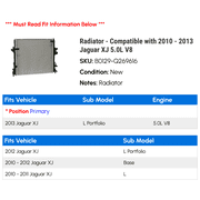 Radiator - Compatible with 2010 - 2013 Jaguar XJ 5.0L V8 2011 2012