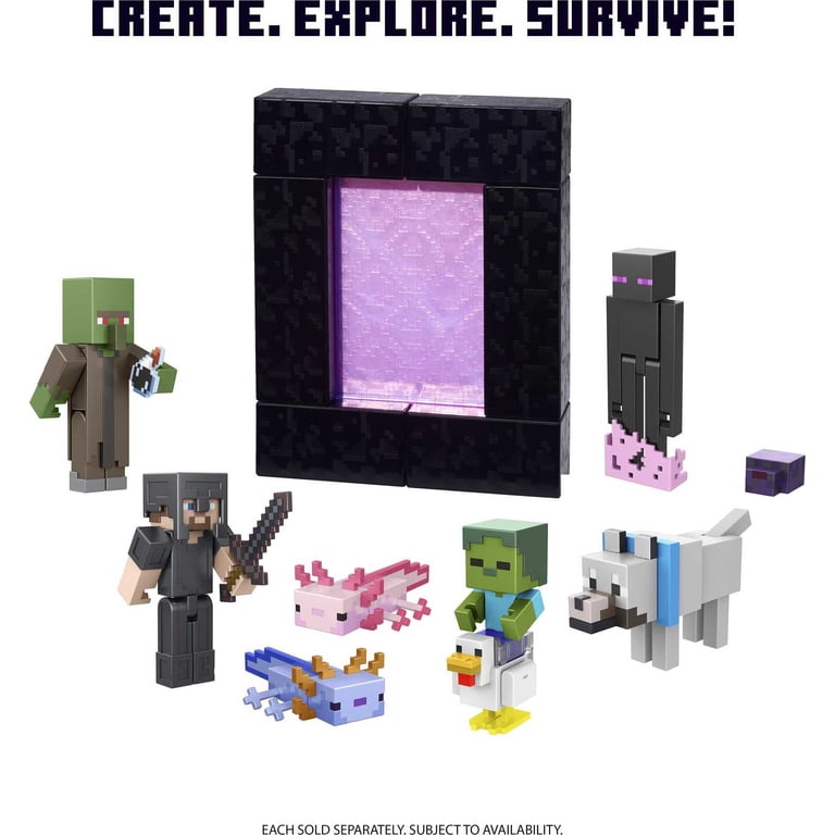 Minecraft Wolf Action Figure, 3.25-in, with 1 Build-a-Portal Piece