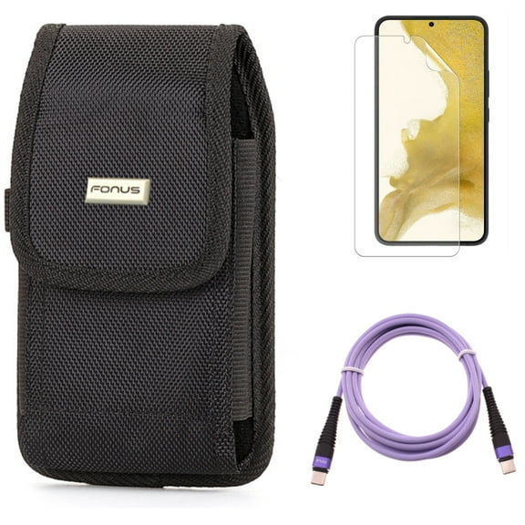 For Samsung Galaxy S21 (6.2") - Long Charger Cord Type-C to USB-C Purple 6ft PD Cable   Holster Rugged Case Belt Clip   Anti-Glare TPU Film Matte Screen Protector