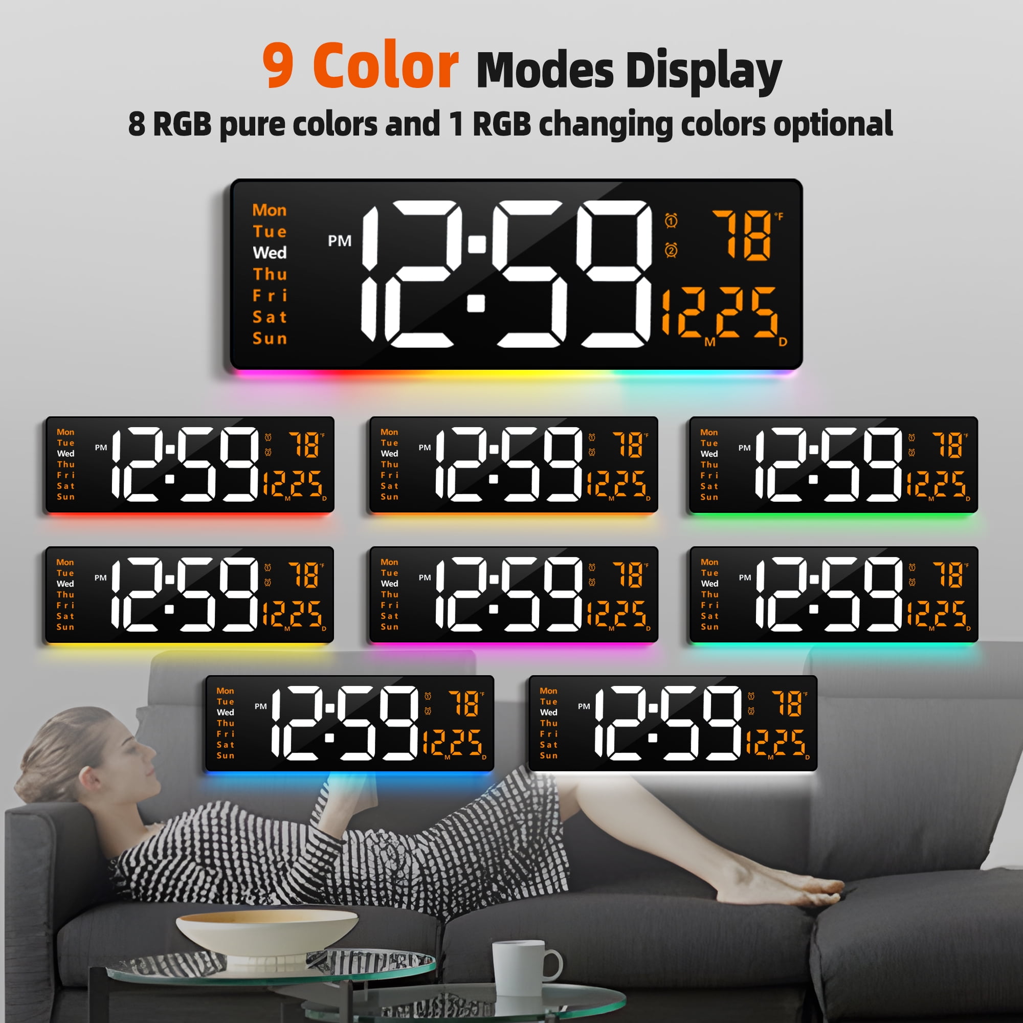 16-inch Large Display Wall Clock with Remote Control, 2 Alarms, Automatic DST, Temperature, Memory Battery for Living Room, Bedroom, Gift for Christmas,Mother's Day, Father's Day